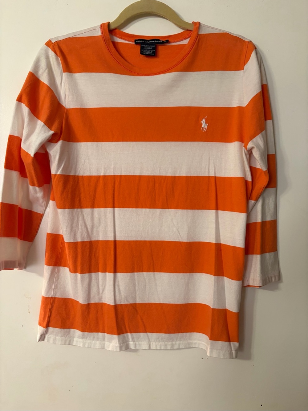 Ralph Lauren Orange and White Striped 3/4 Sleeve Tee